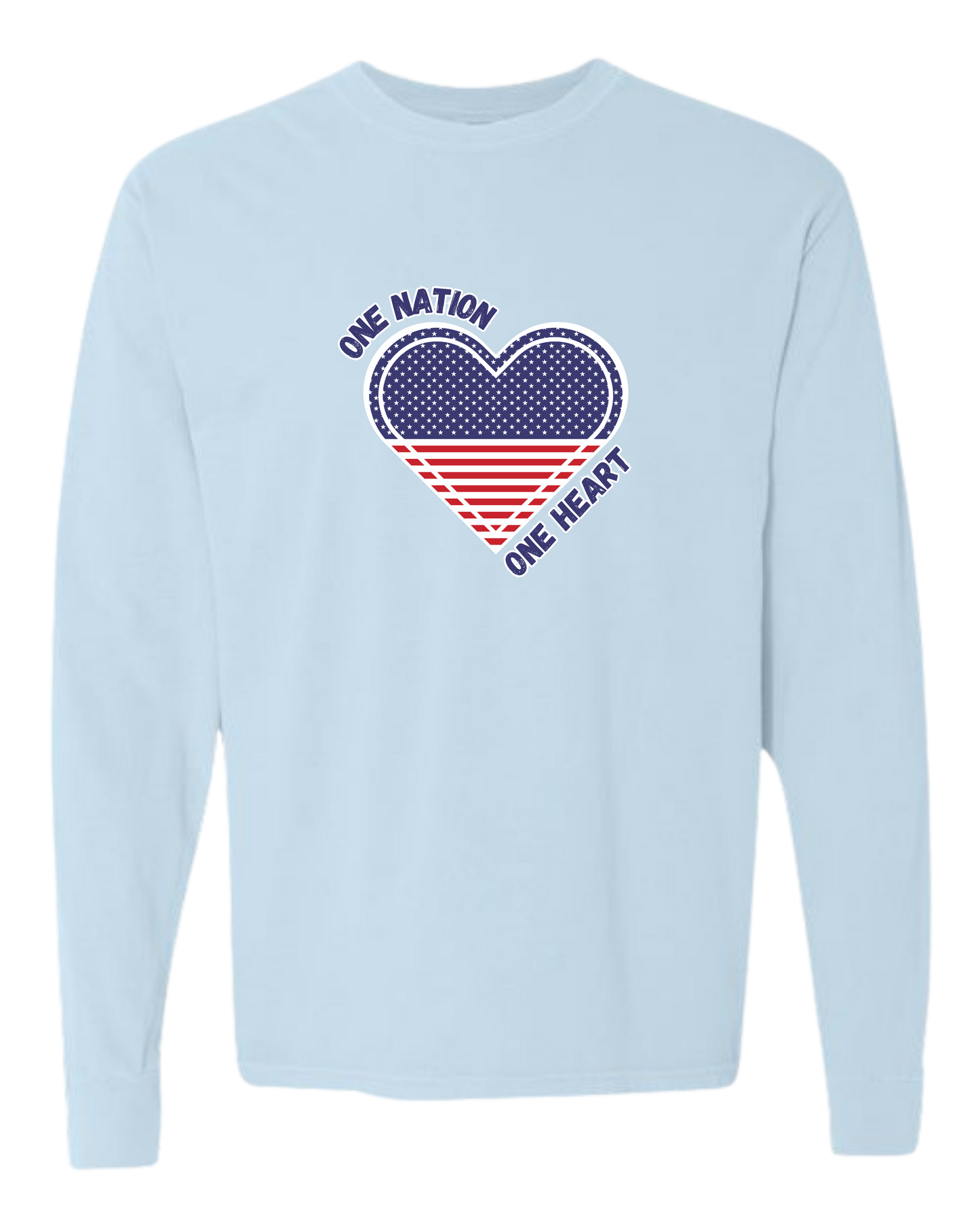 One Nation One Heart - Comfort Colors - Heavyweight Long Sleeve Tee - Blues & Greens