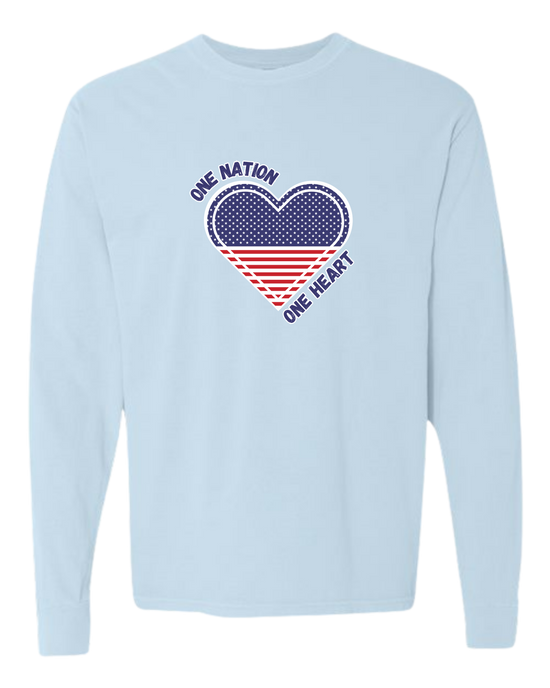 One Nation One Heart - Comfort Colors - Heavyweight Long Sleeve Tee - Blues & Greens