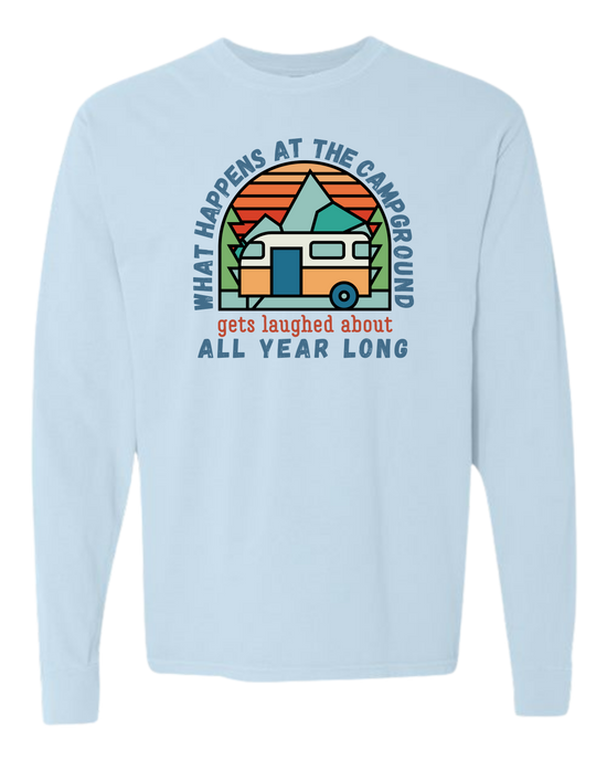 What Happens At The Campground - Comfort Colors - Heavyweight Long Sleeve Tee - Blues & Greens
