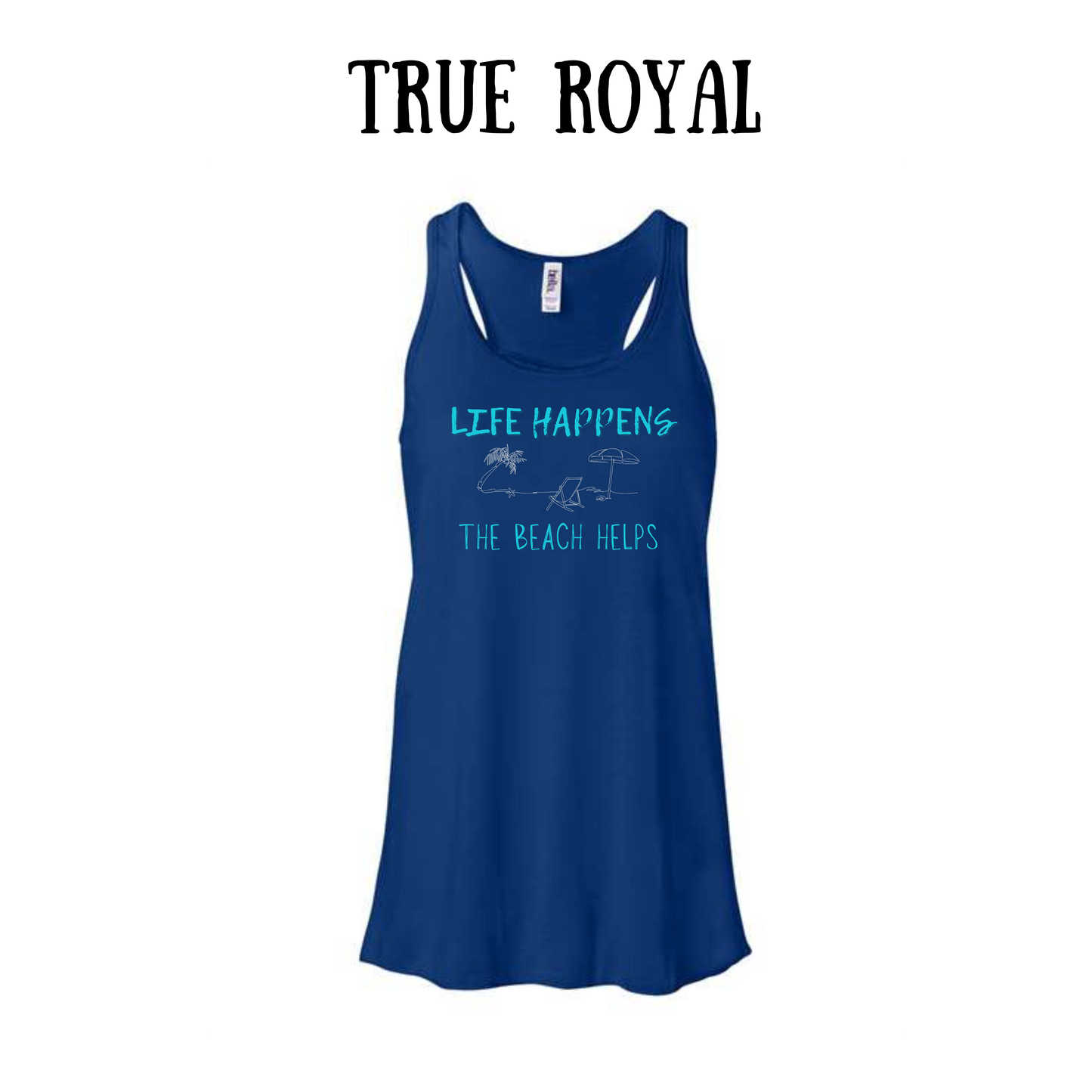 VP - Life Happens the Beach Helps - Women's Flowy Racerback Tank