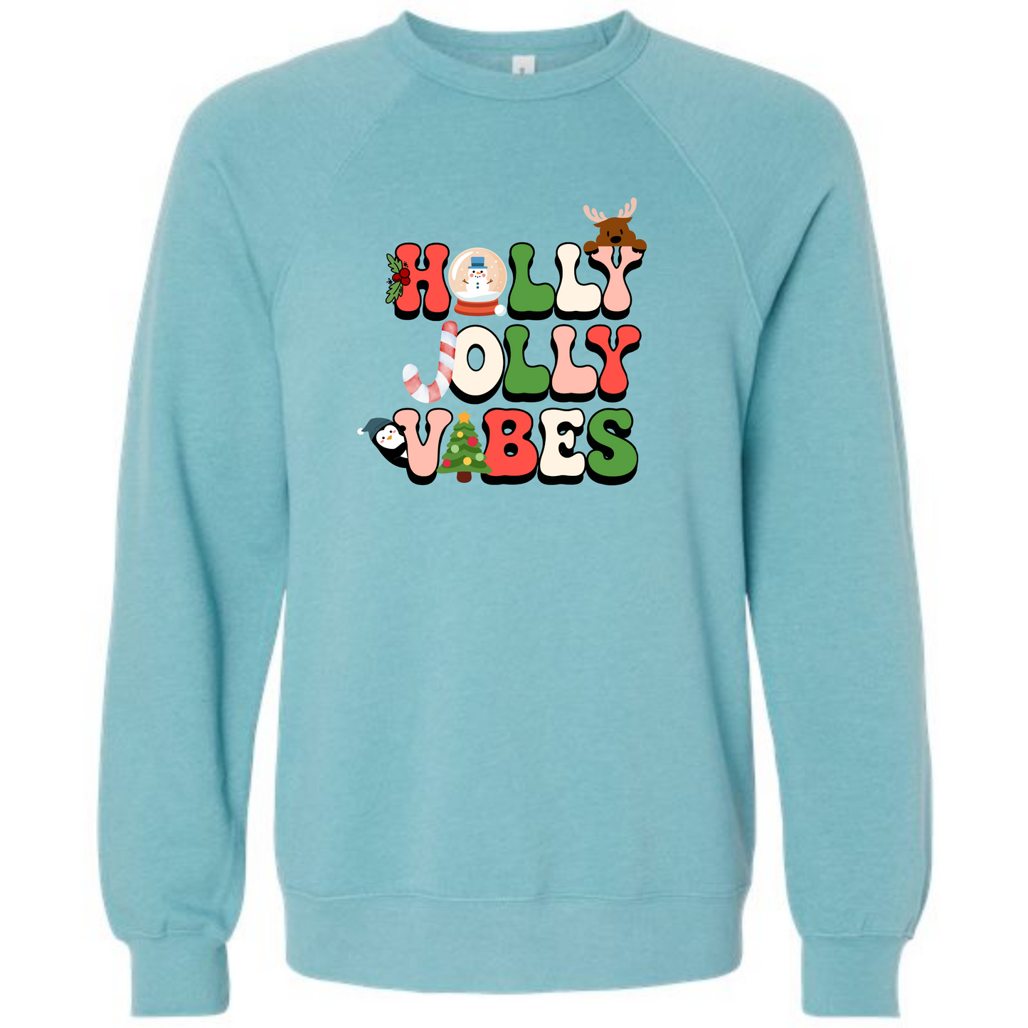 Holly Jolly Vibes - Sponge Fleece Raglan Sweatshirt - Blues, Purples