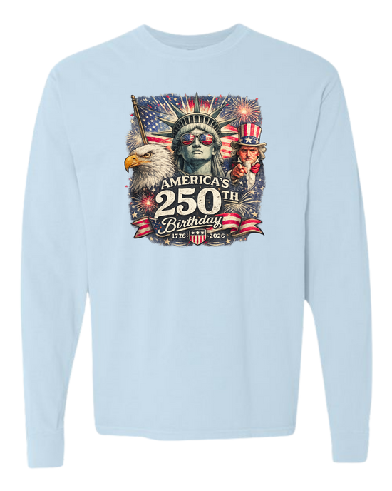 America's 250th Birthday - Comfort Colors - Heavyweight Long Sleeve Tee - Blues & Greens