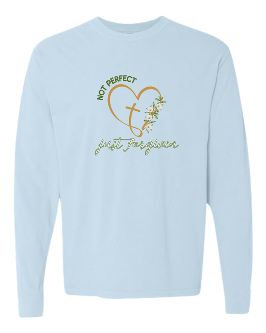 Not Perfect Just Forgiven - Comfort Colors - Heavyweight Long Sleeve Tee - Blues & Greens