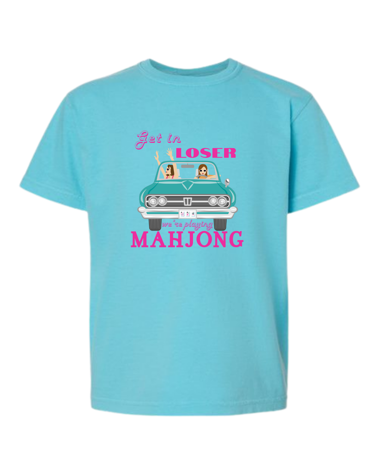 Get in Loser We're Playing Mahjong - Comfort Colors - Heavyweight Youth Tee - Neutral Colors & Blues