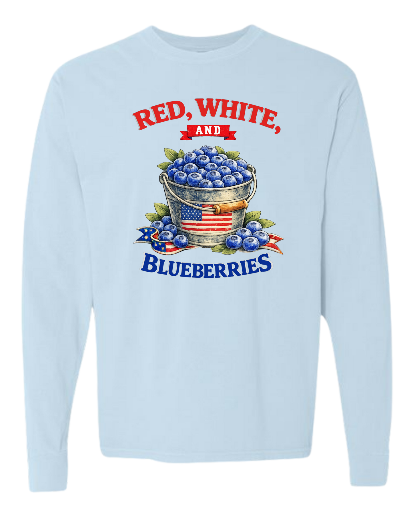 Red, White, And Blueberries - Comfort Colors - Heavyweight Long Sleeve Tee - Blues & Greens