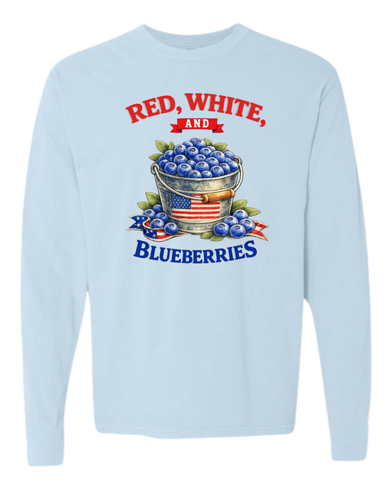 Red, White, And Blueberries - Comfort Colors - Heavyweight Long Sleeve Tee - Blues & Greens