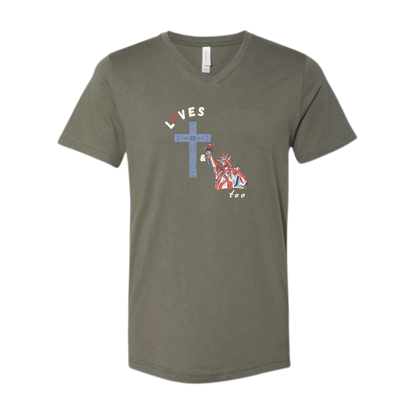 Loves Jesus & America too - Bella+Canvas - Unisex V-Neck - Assorted Colors