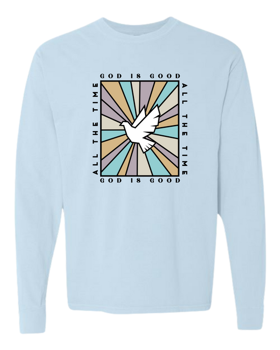 God Is Good - Comfort Colors - Heavyweight Long Sleeve Tee - Blues & Greens