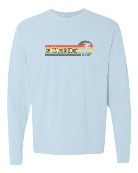 On Island Time - Comfort Colors - Heavyweight Long Sleeve Tee - Blues & Greens