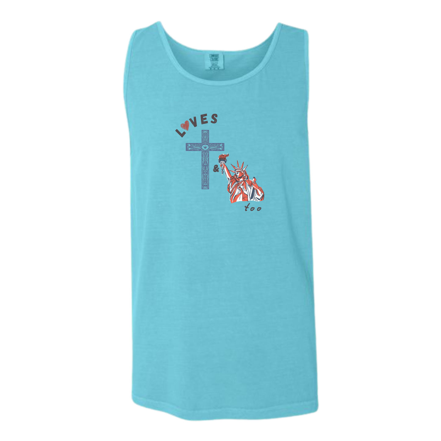 Loves Jesus & America too - Comfort Colors - Unisex Tank - Neutral Colors & Blues