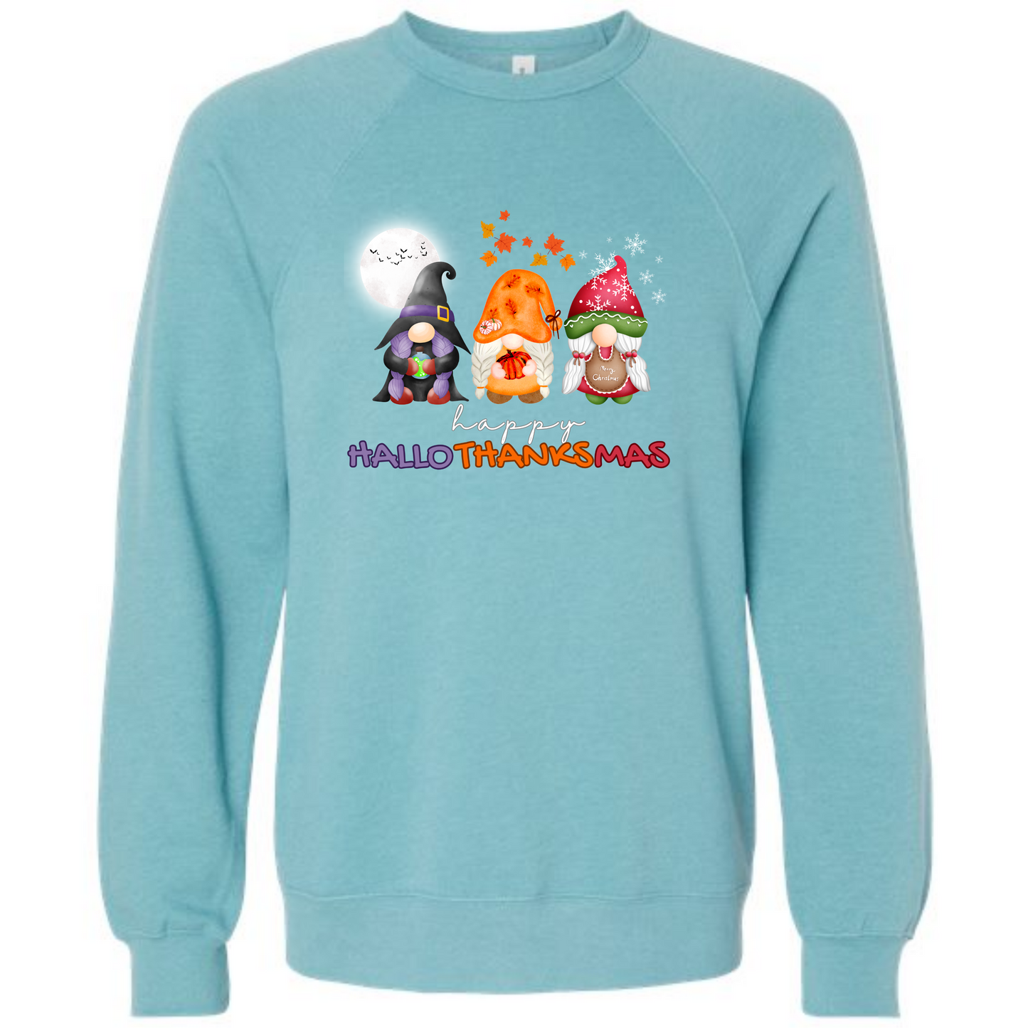 Happy Hallothanksmas Gnomes - Sponge Fleece Raglan Sweatshirt - Blues, Purples