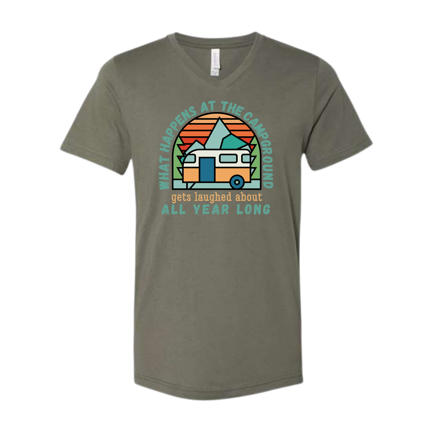 What Happens At The Campground - Bella+Canvas - Unisex V-Neck - Assorted Colors