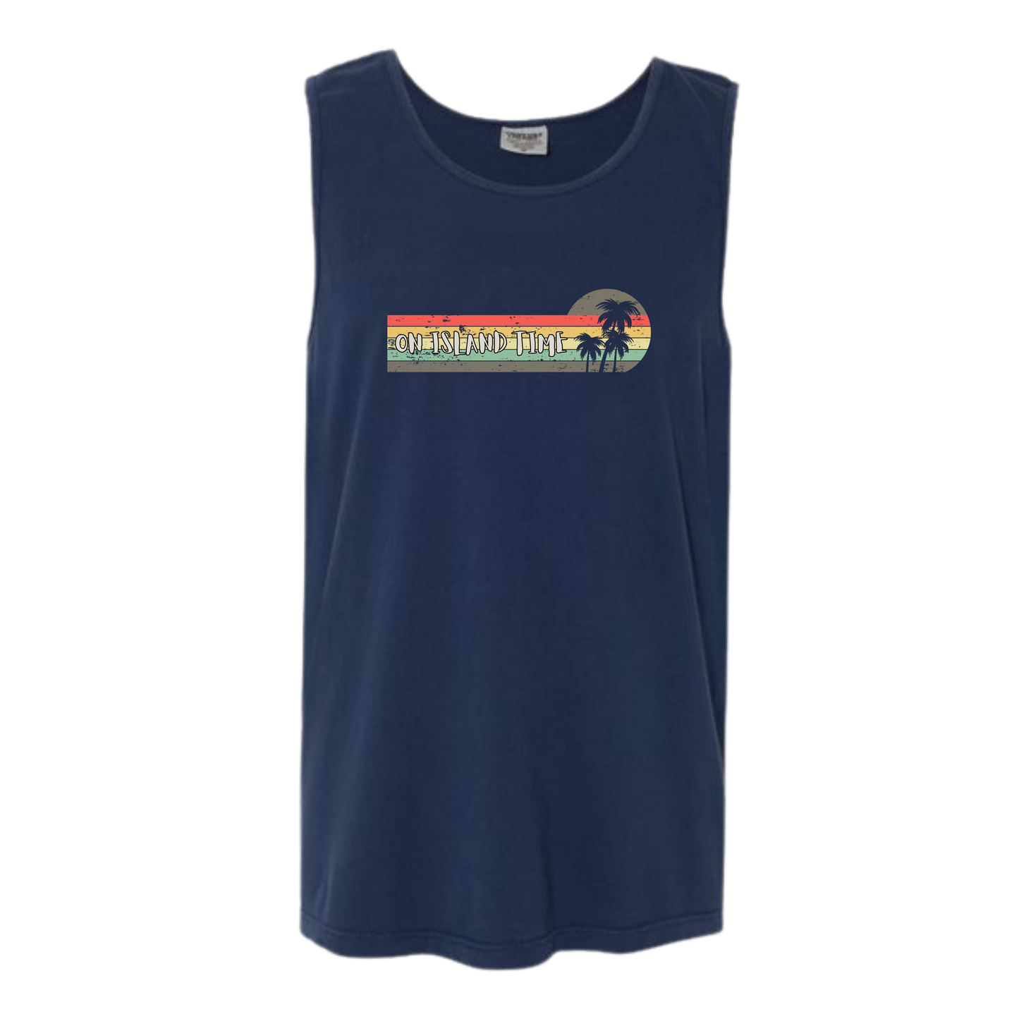 On Island Time - Comfort Colors - Unisex Tank - Neutral Colors & Blues
