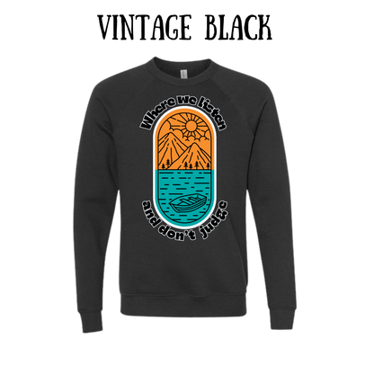 CP - Where We Listen and Don't Judge - Sponge Fleece Raglan Sweatshirt - Greens, Neutrals