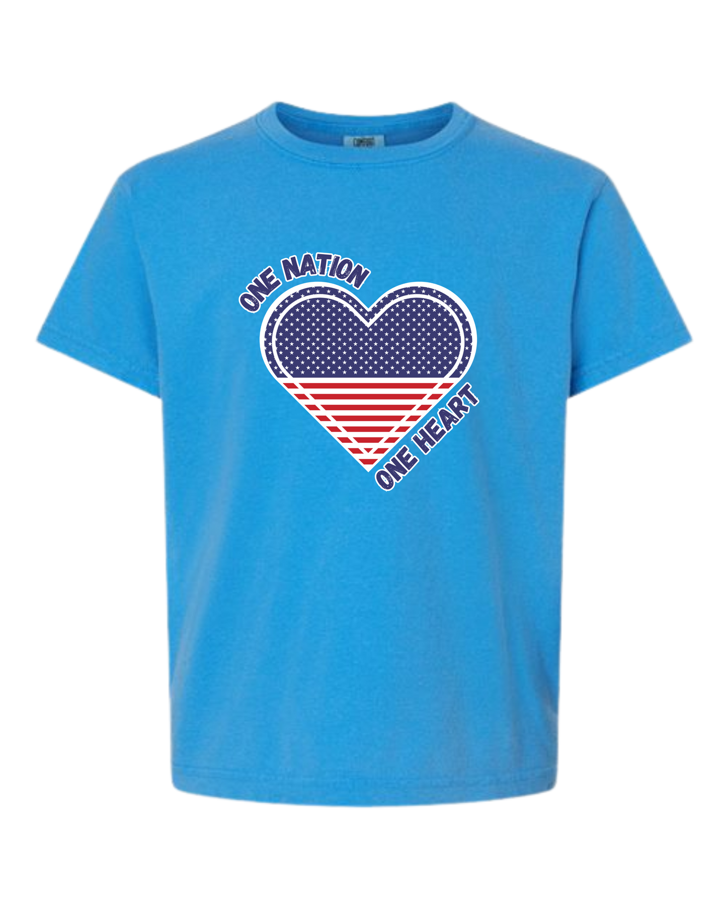 One Nation One Heart - Comfort Colors - Heavyweight Youth Tee - Neutral Colors & Blues