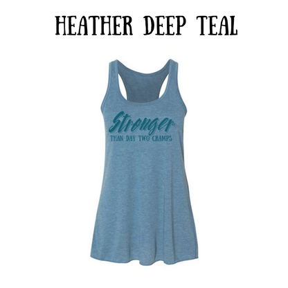 stronger than day two cramps - women's flowy racerback tank