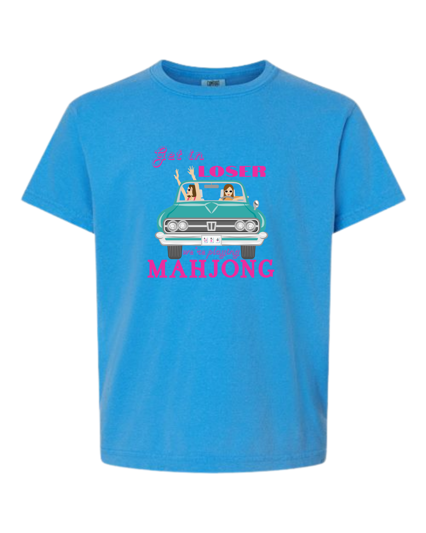 Get in Loser We're Playing Mahjong - Comfort Colors - Heavyweight Youth Tee - Neutral Colors & Blues