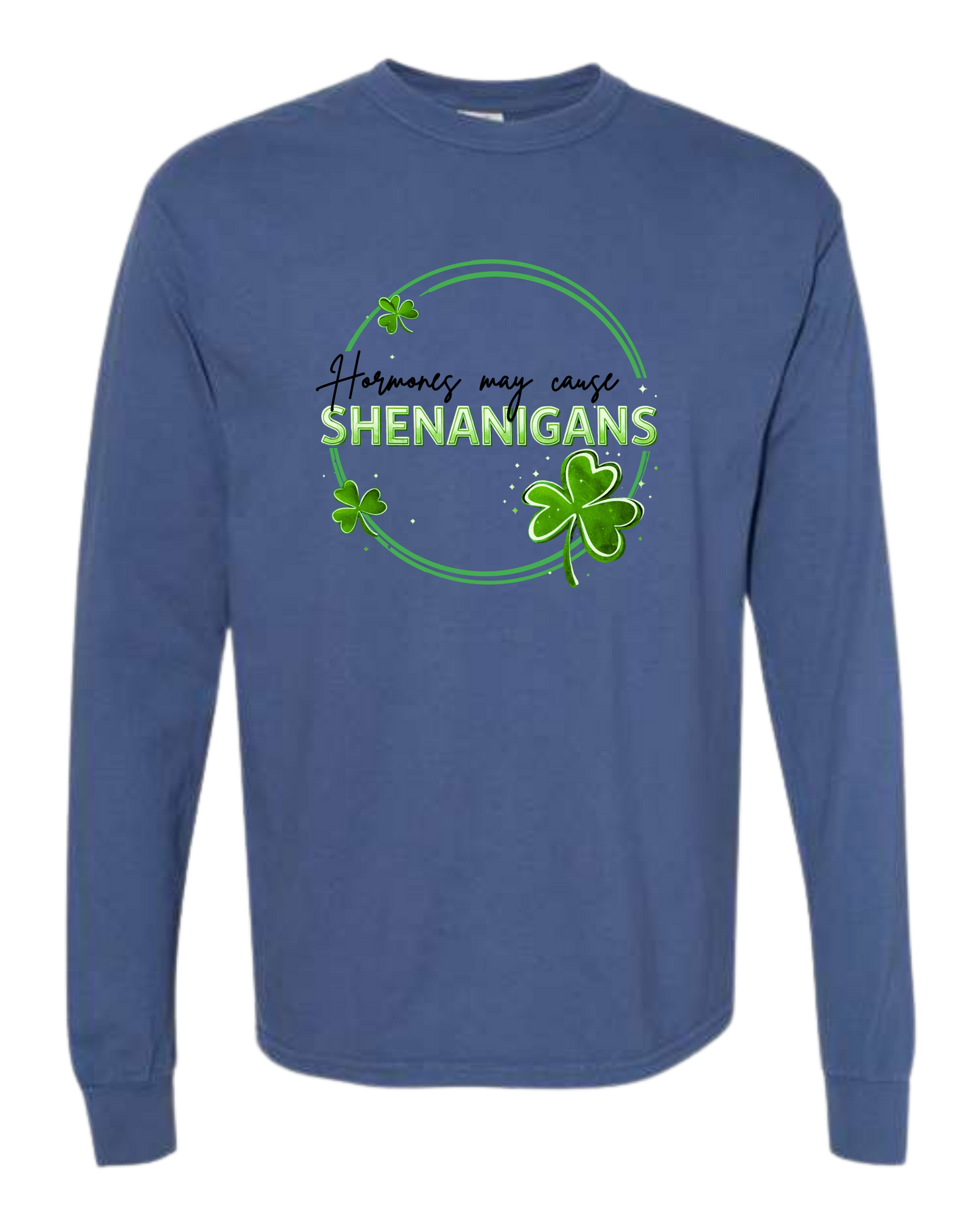 Hormones May Cause Shenanigans - Comfort Colors - Heavyweight Long Sleeve Tee - Blues & Greens