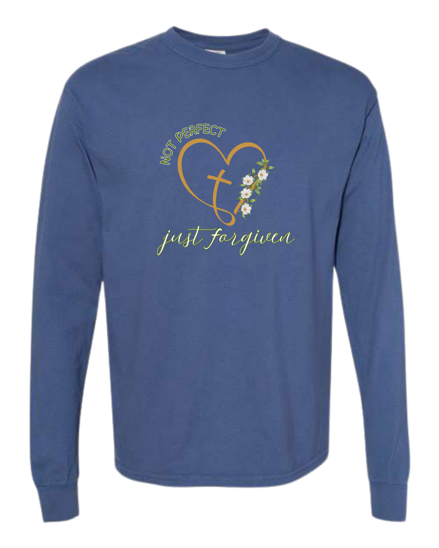 Not Perfect Just Forgiven - Comfort Colors - Heavyweight Long Sleeve Tee - Blues & Greens