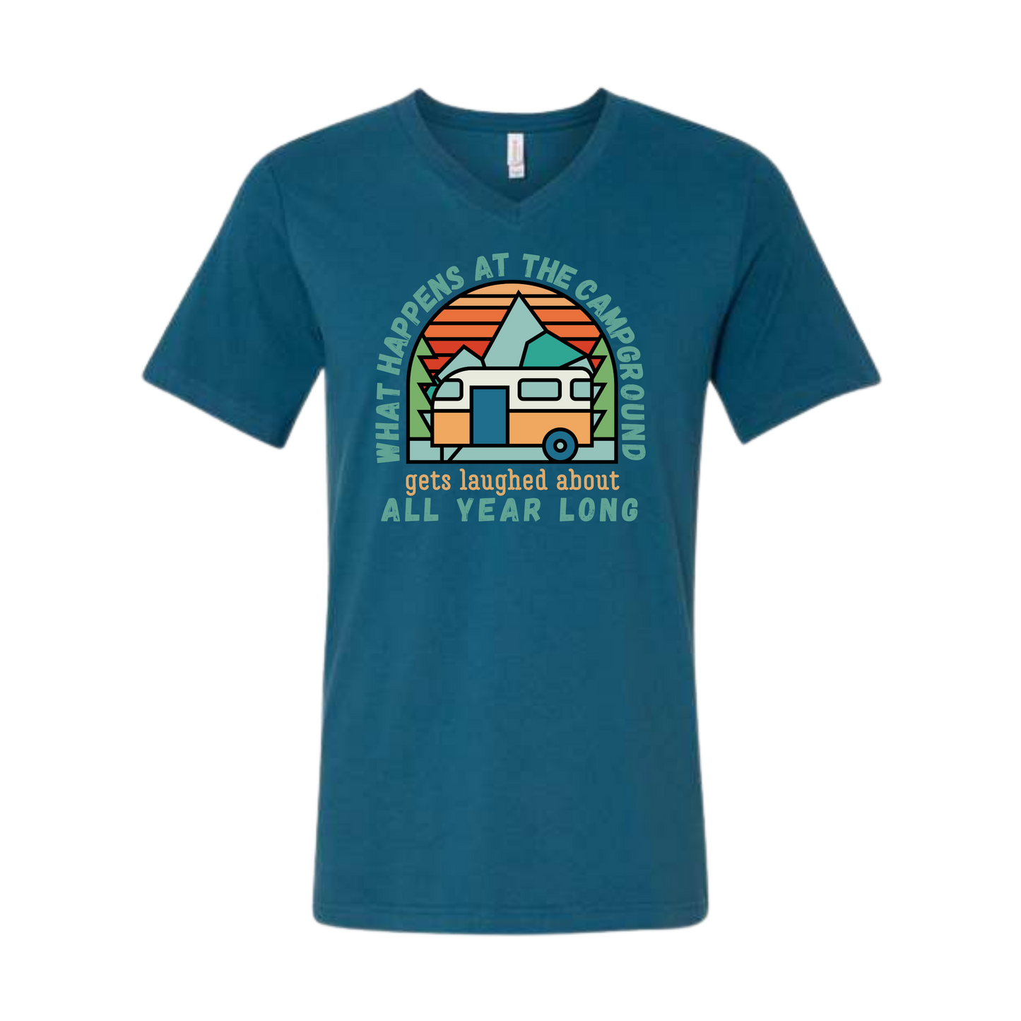 What Happens At The Campground - Bella+Canvas - Unisex V-Neck - Assorted Colors