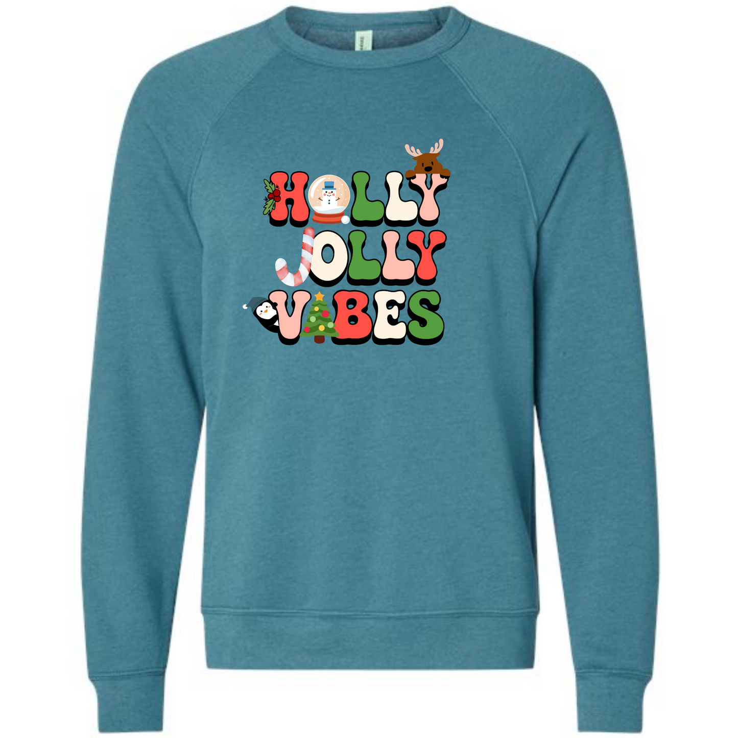 Holly Jolly Vibes - Sponge Fleece Raglan Sweatshirt - Blues, Purples