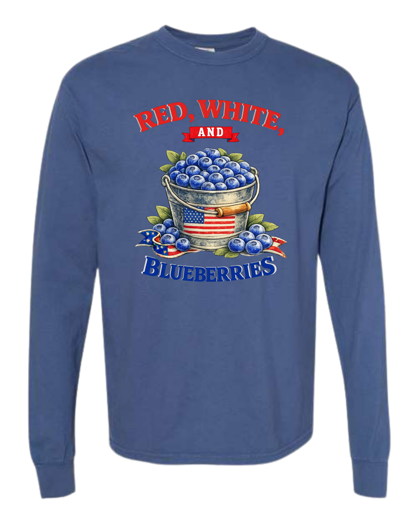 Red, White, And Blueberries - Comfort Colors - Heavyweight Long Sleeve Tee - Blues & Greens