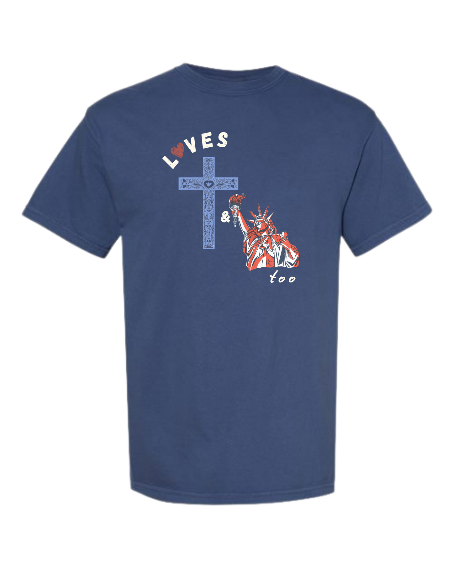 Loves Jesus & America too - Comfort Colors - Heavyweight Unisex Tee - Blues