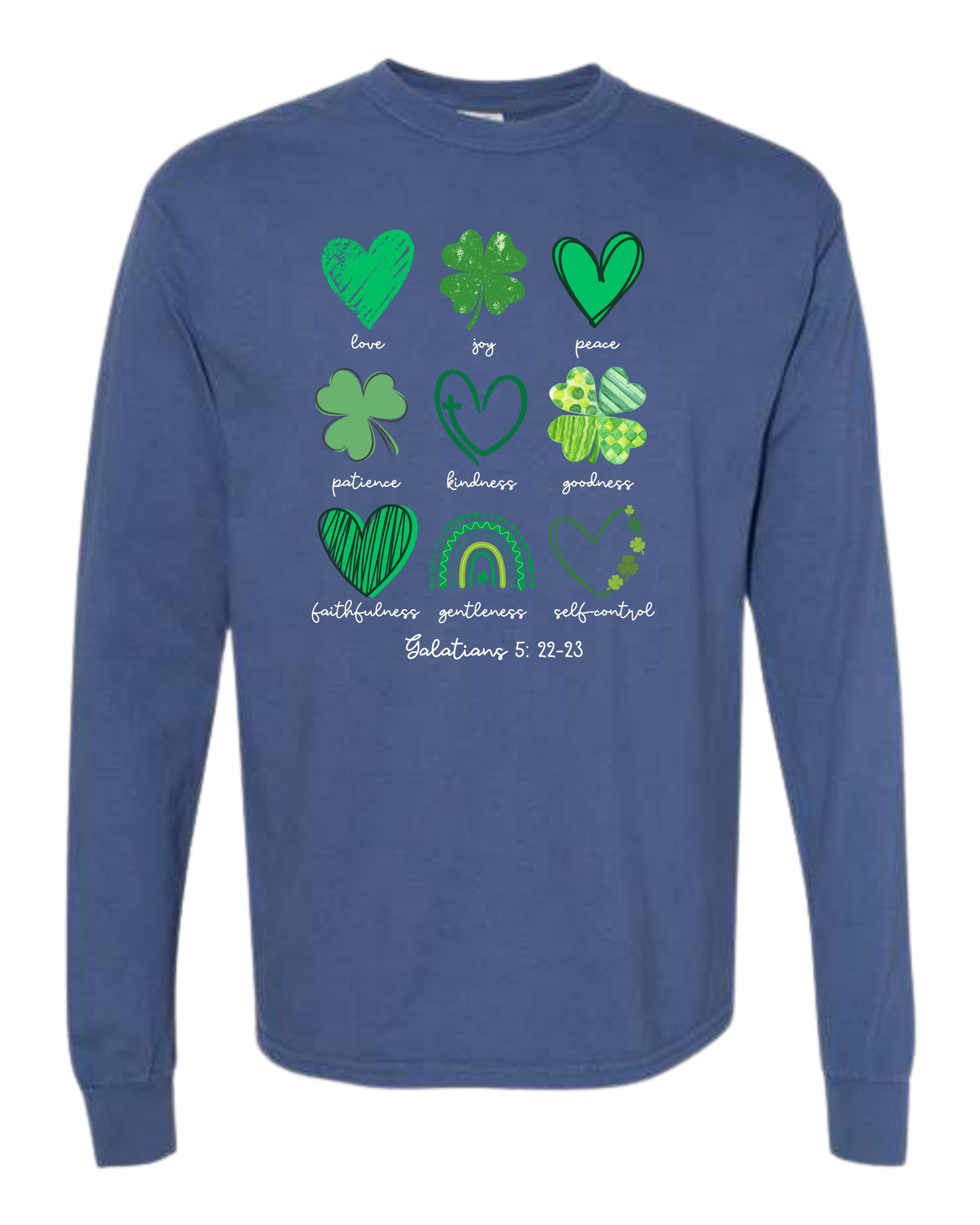 Galatians 5 - St Patrick's Day - Comfort Colors - Heavyweight Long Sleeve Tee - Blues & Greens