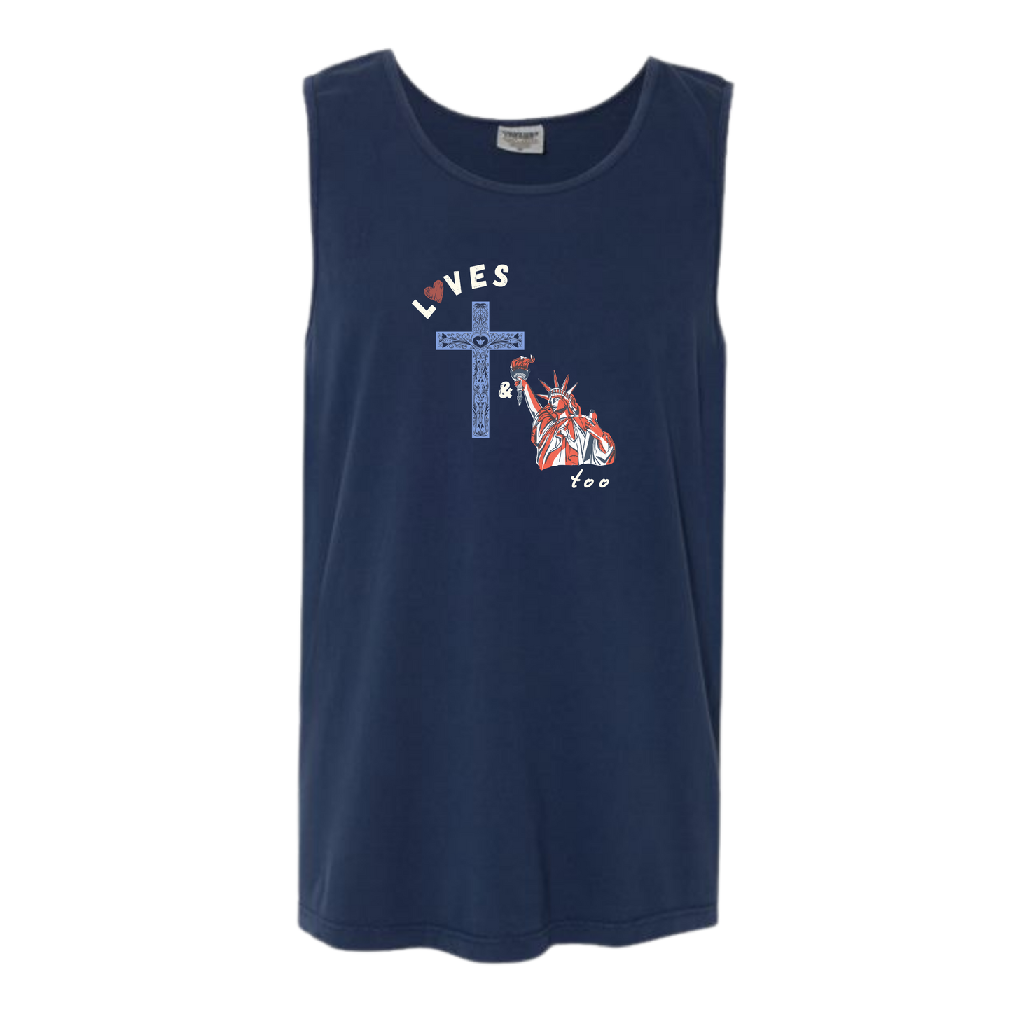 Loves Jesus & America too - Comfort Colors - Unisex Tank - Neutral Colors & Blues