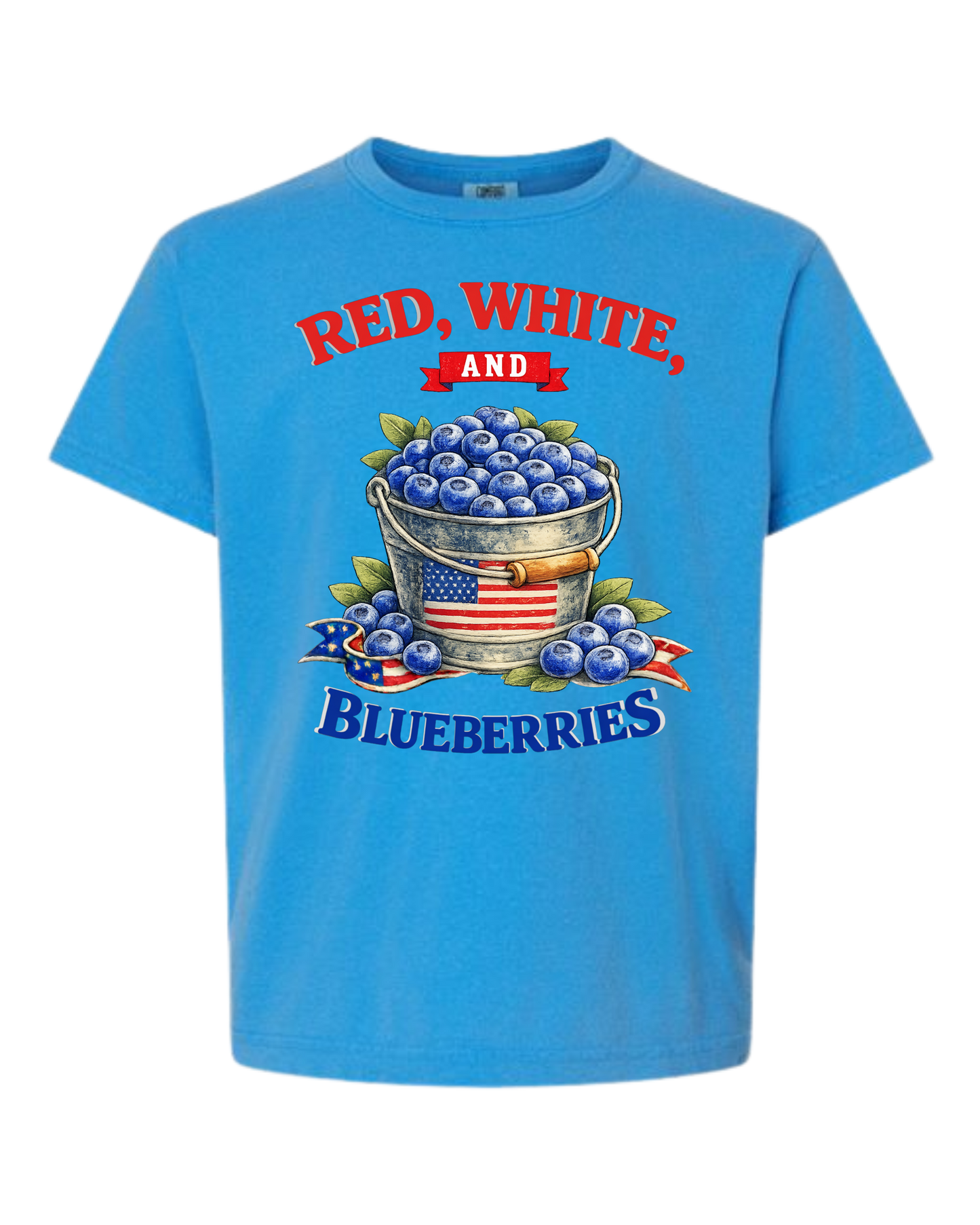 Red, White, And Blueberries - Comfort Colors - Heavyweight Youth Tee - Neutral Colors & Blues
