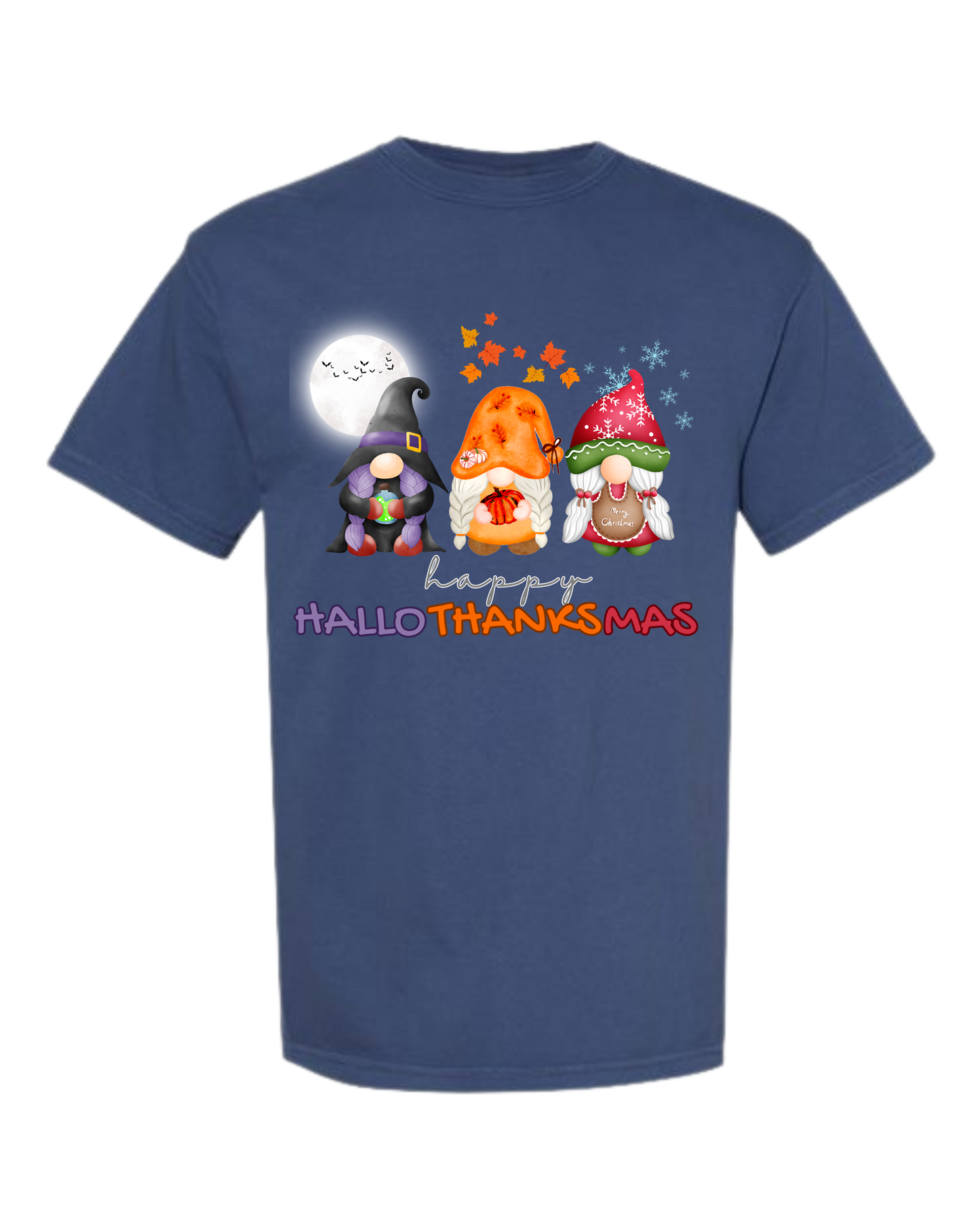 Happy HalloThanksMas Gnomes - Comfort Colors - Heavyweight Unisex Tee - Blues