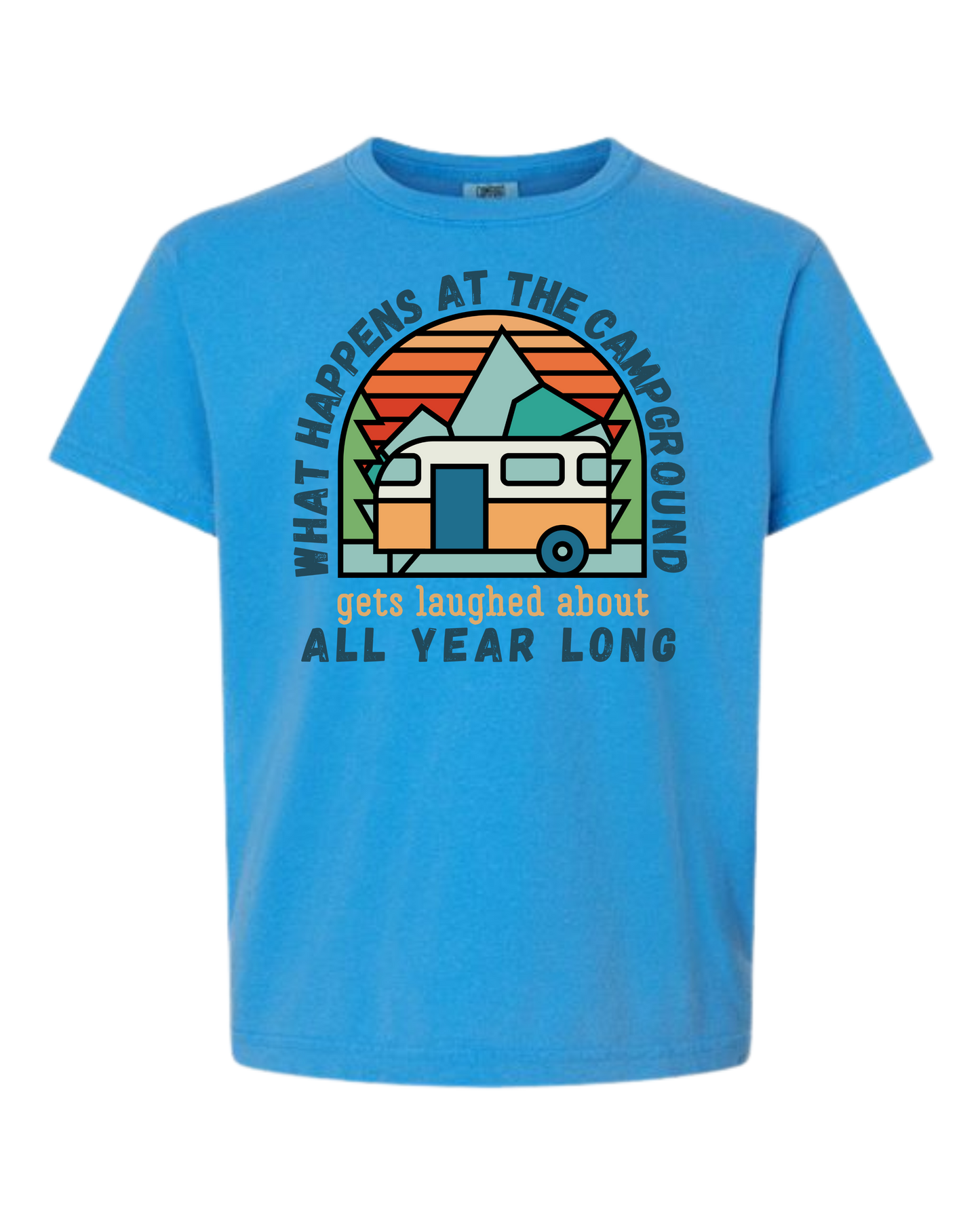 What Happens At The Campground - Comfort Colors - Heavyweight Youth Tee - Neutral Colors & Blues