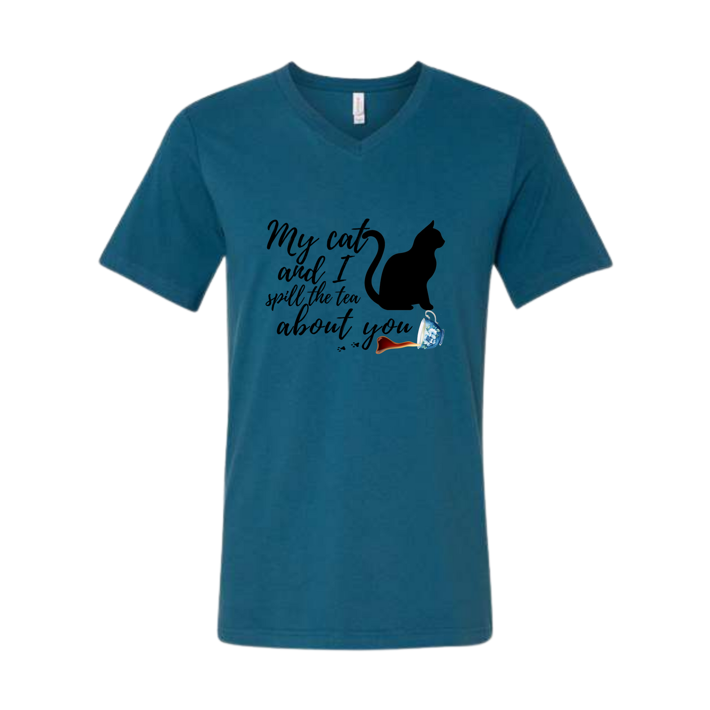 My Cat and I spill the tea about you - Bella+Canvas - Unisex V-Neck - Assorted Colors