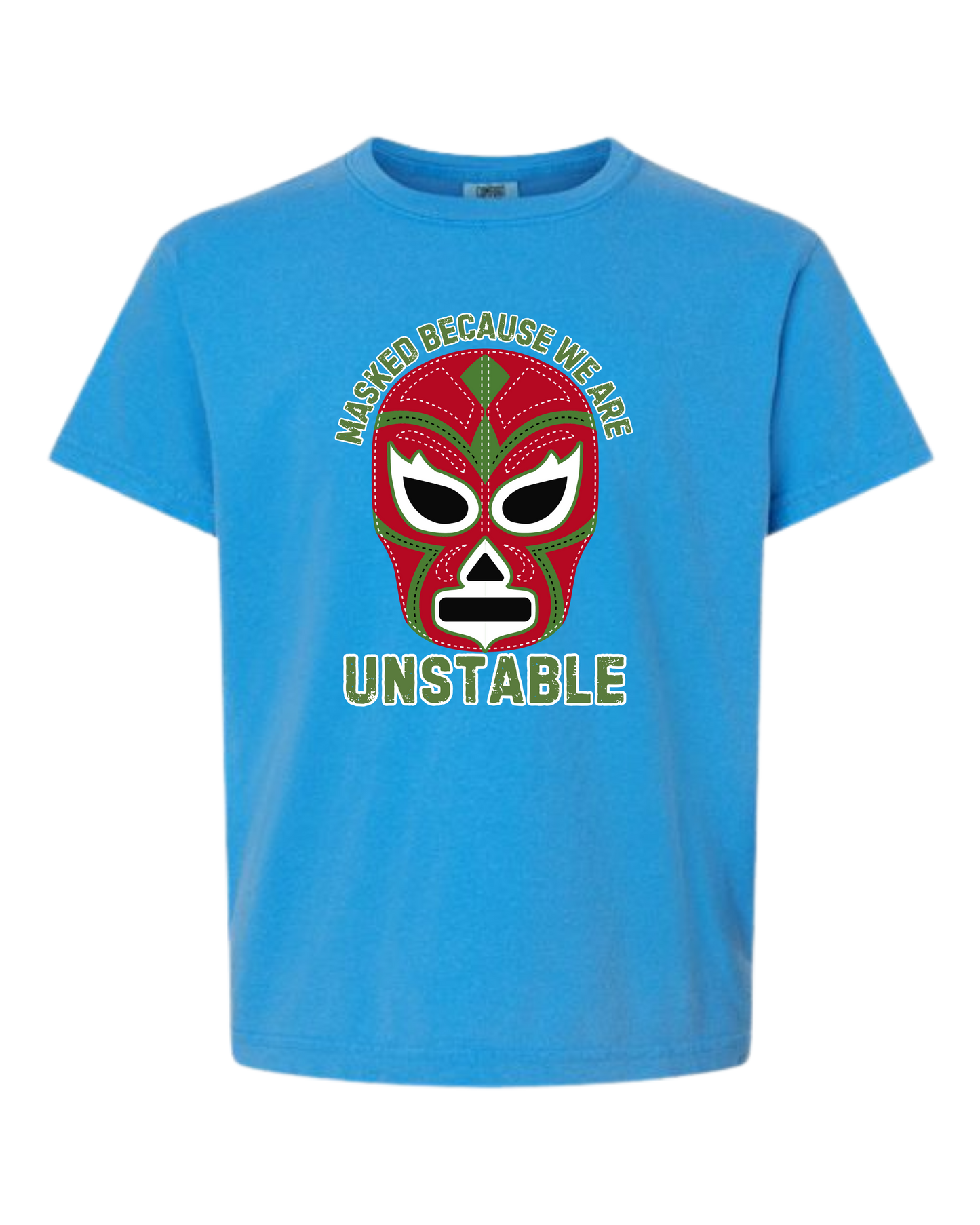 Masked Because We Are Unstable - Comfort Colors - Heavyweight Youth Tee - Neutral Colors & Blues
