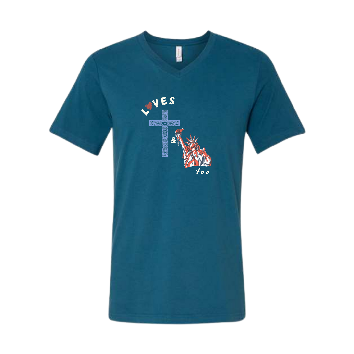 Loves Jesus & America too - Bella+Canvas - Unisex V-Neck - Assorted Colors