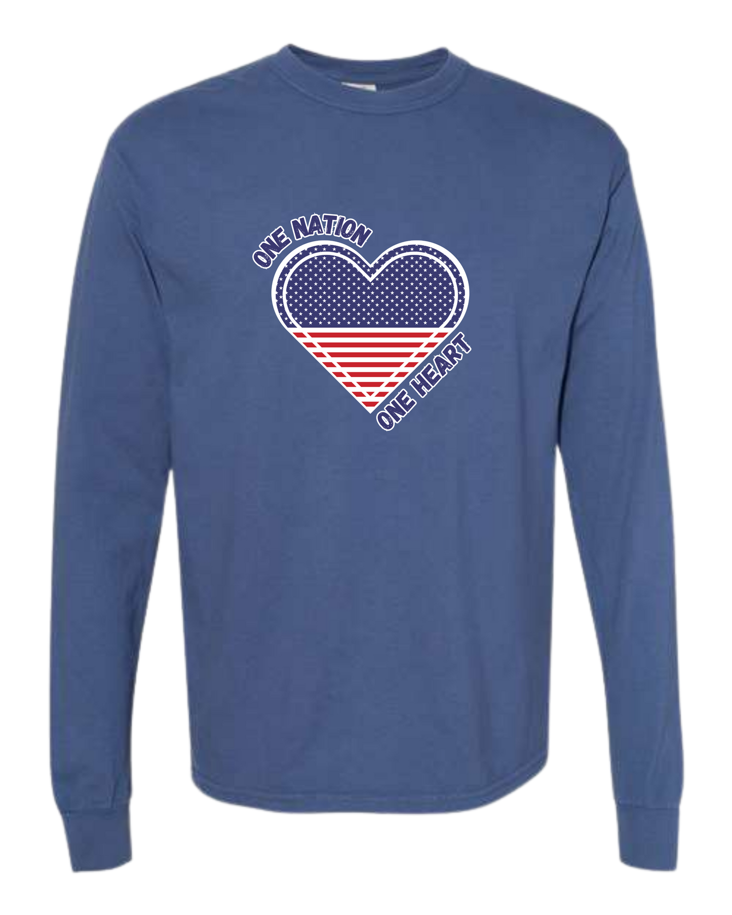 One Nation One Heart - Comfort Colors - Heavyweight Long Sleeve Tee - Blues & Greens