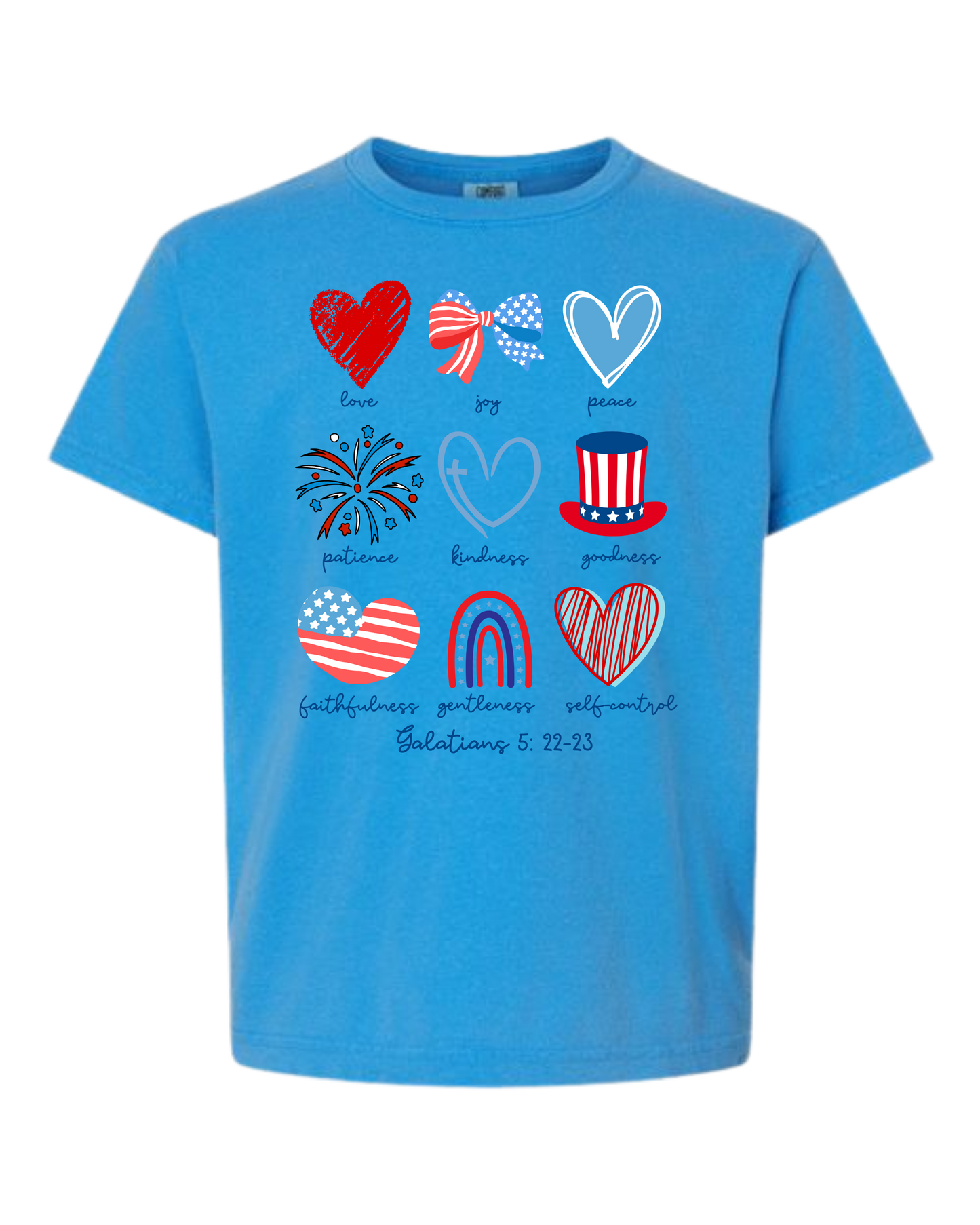Galatians 5 - Patriotic - Comfort Colors - Heavyweight Youth Tee - Neutral Colors & Blues