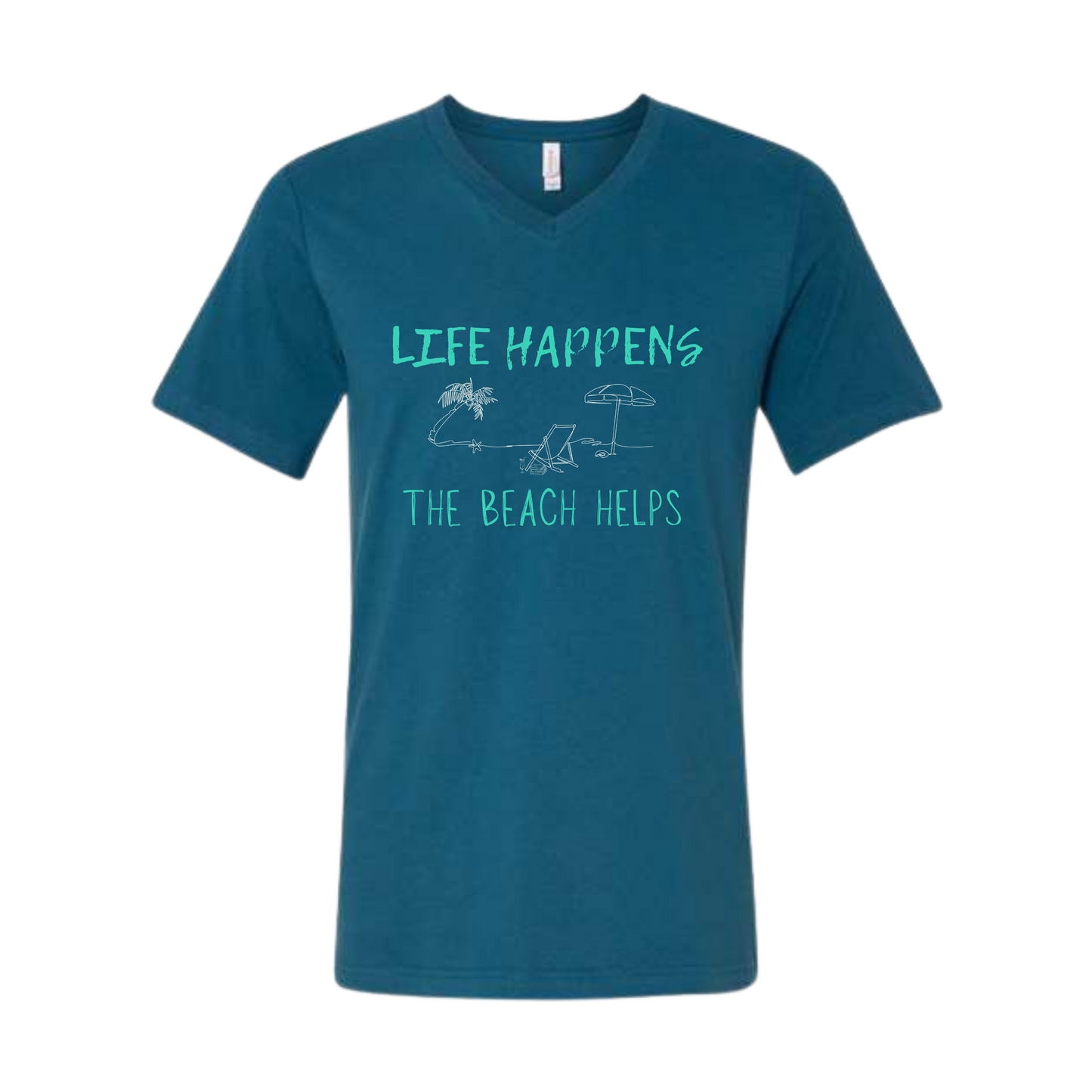 Life Happens The Beach Helps - Bella+Canvas - Unisex V-Neck - Assorted Colors