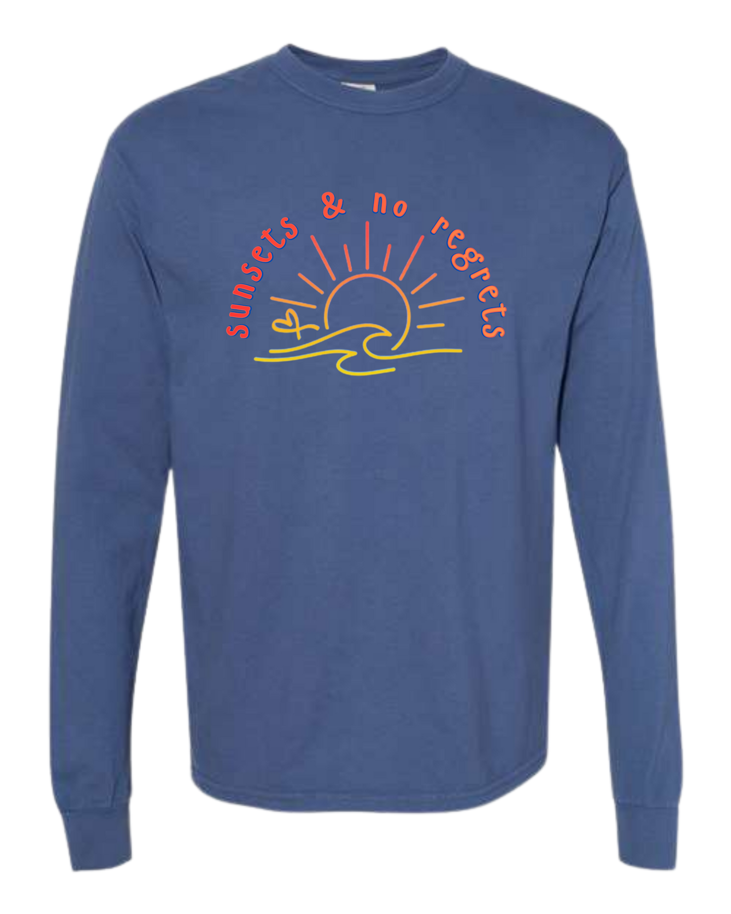 Sunsets & No Regrets - Comfort Colors - Heavyweight Long Sleeve Tee - Blues & Greens