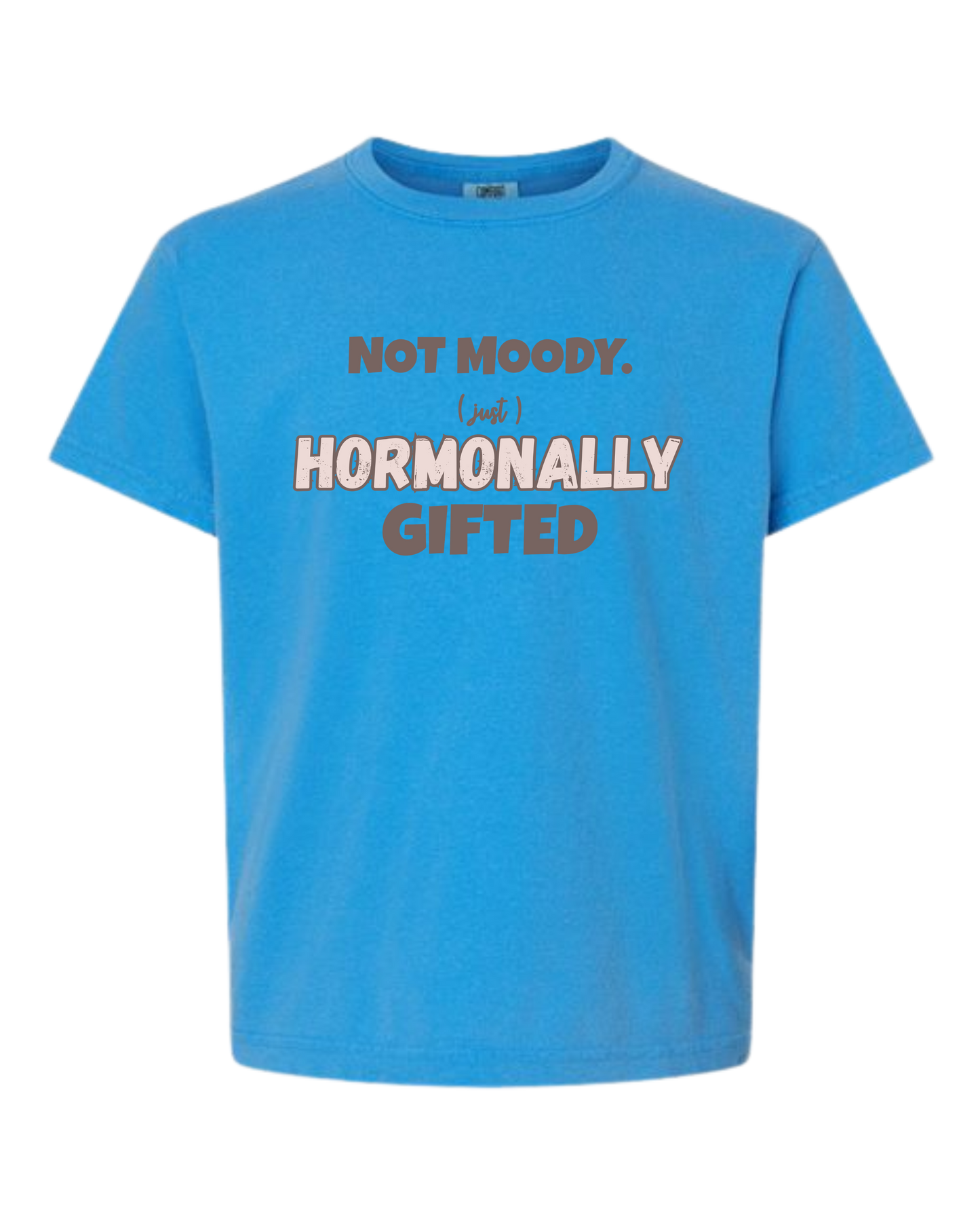 Not Moody. (just) Hormonally Gifted - Comfort Colors - Heavyweight Youth Tee - Neutral Colors & Blues