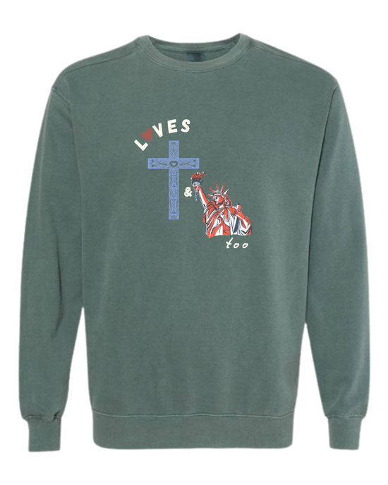 Loves Jesus & America too - Comfort Colors - Sweatshirt - Blues