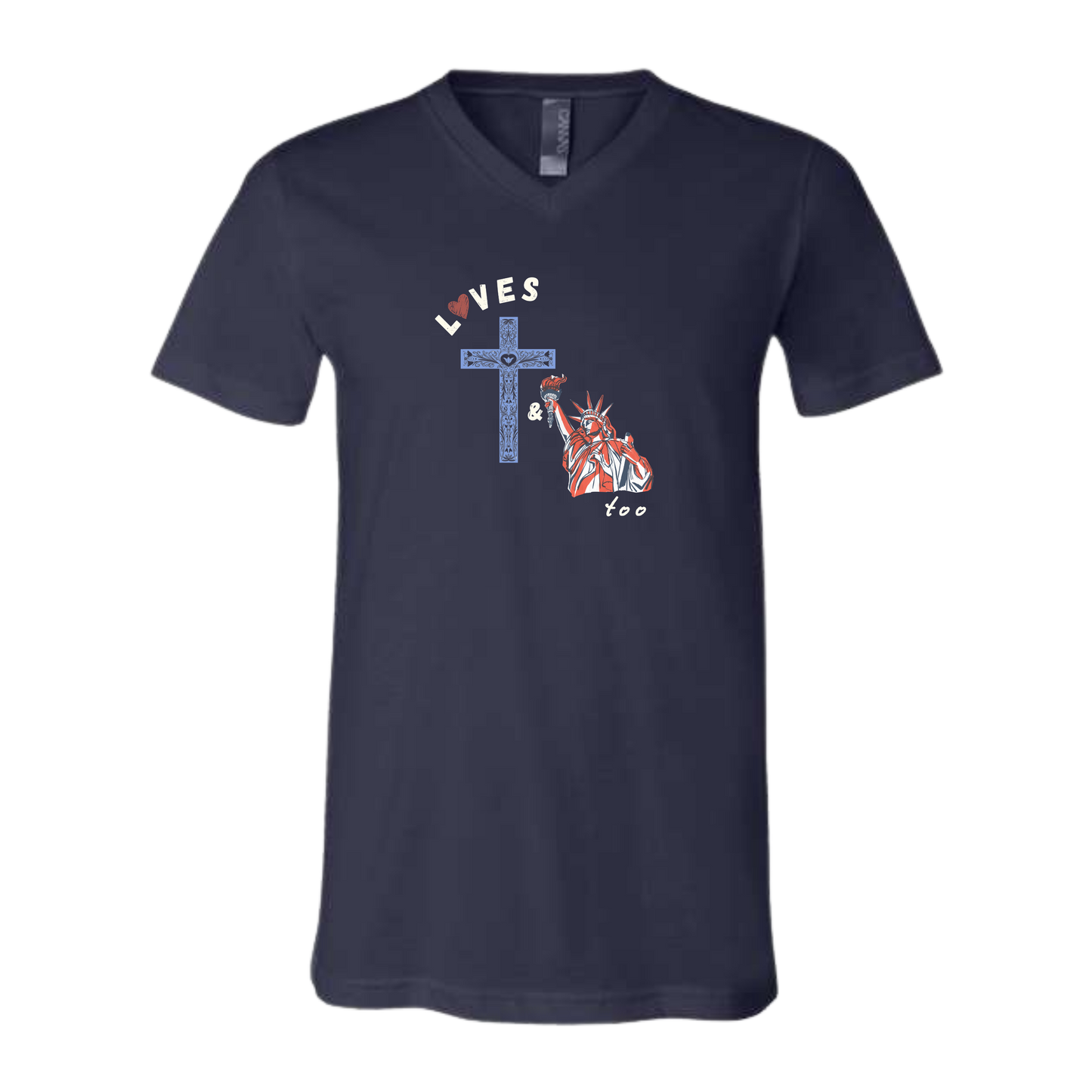 Loves Jesus & America too - Bella+Canvas - Unisex V-Neck - Assorted Colors