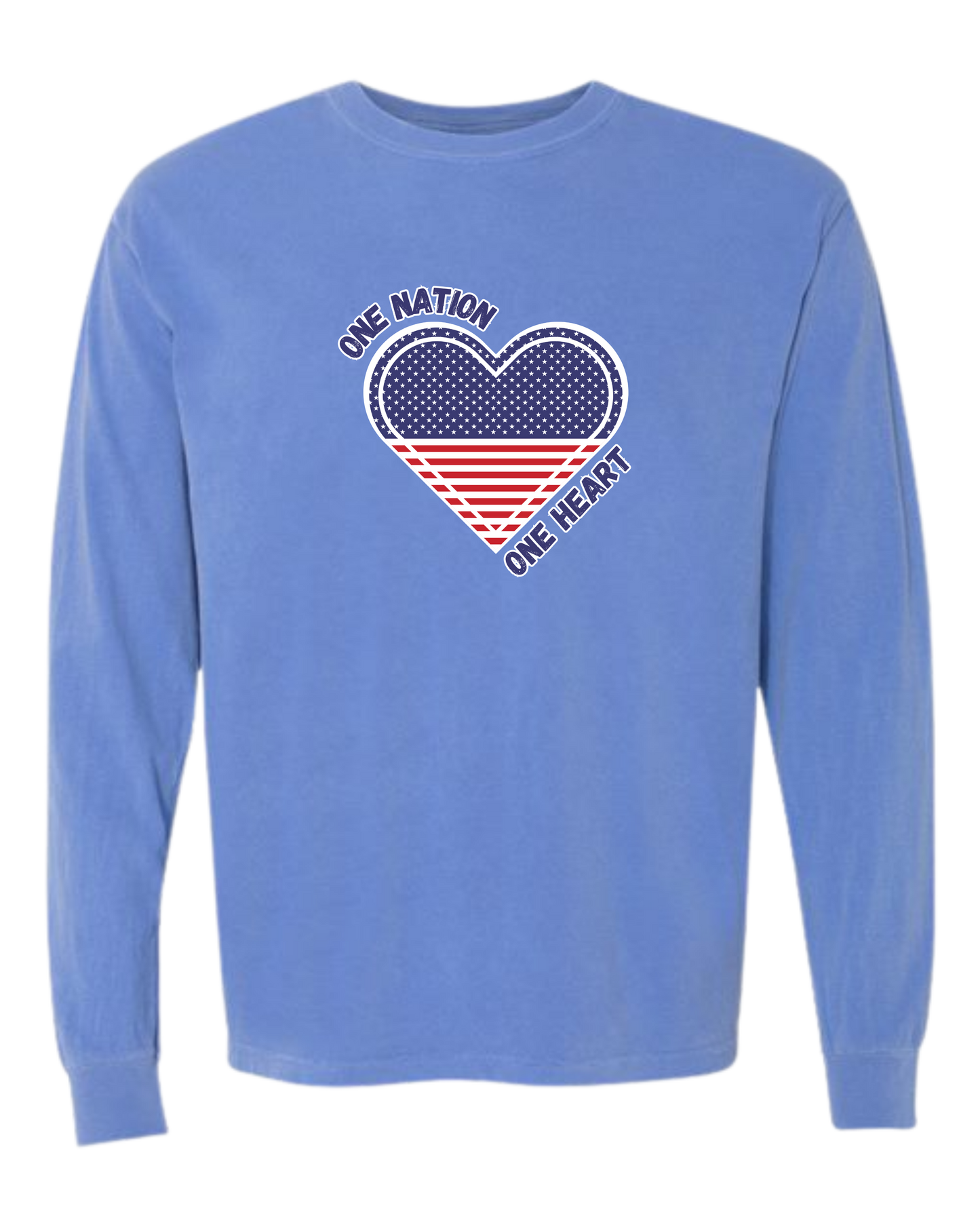 One Nation One Heart - Comfort Colors - Heavyweight Long Sleeve Tee - Blues & Greens