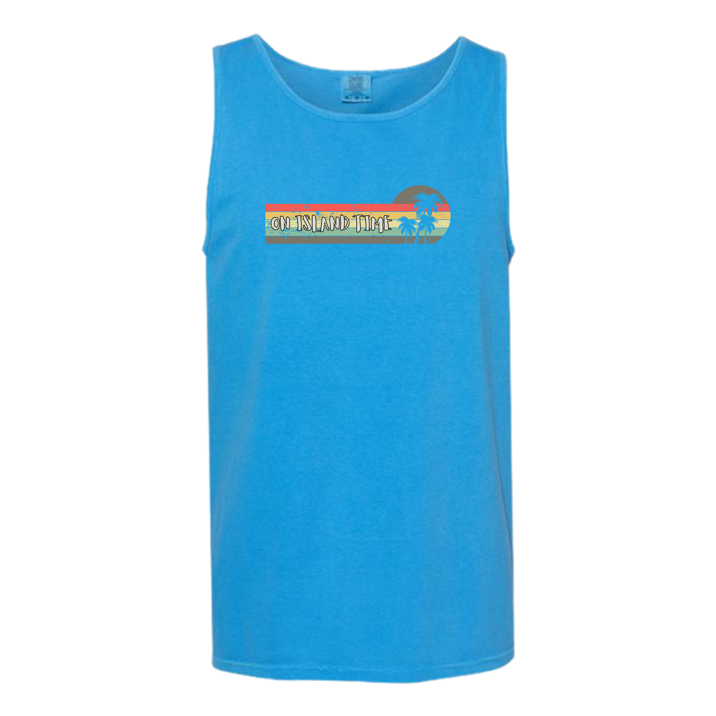 On Island Time - Comfort Colors - Unisex Tank - Neutral Colors & Blues