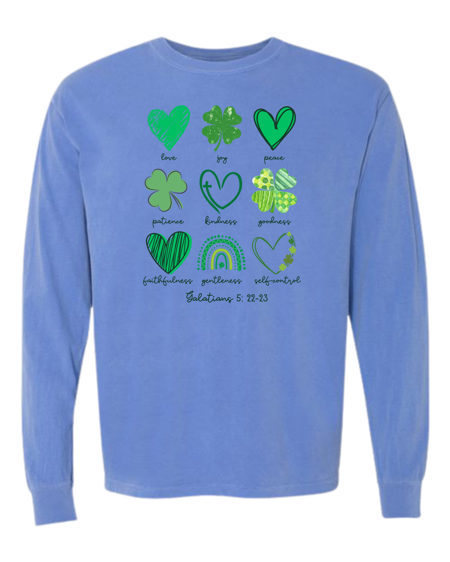 Galatians 5 - St Patrick's Day - Comfort Colors - Heavyweight Long Sleeve Tee - Blues & Greens