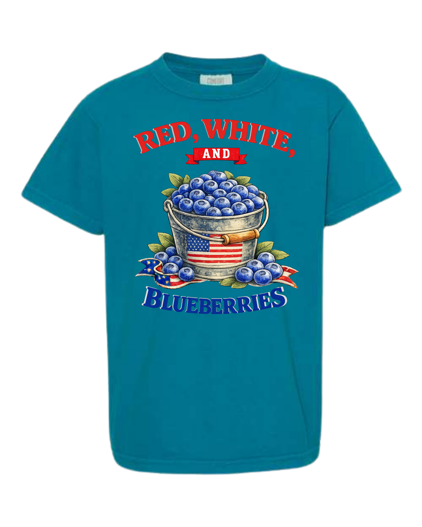 Red, White, And Blueberries - Comfort Colors - Heavyweight Youth Tee - Neutral Colors & Blues