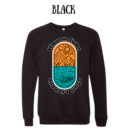CP - Where We Listen and Don't Judge - Sponge Fleece Raglan Sweatshirt - Greens, Neutrals