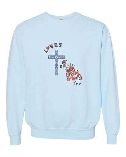 Loves Jesus & America too - Comfort Colors - Sweatshirt - Blues
