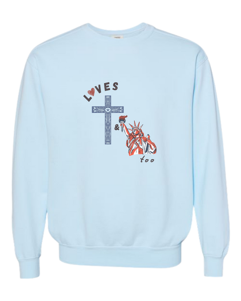 Loves Jesus & America too - Comfort Colors - Sweatshirt - Blues