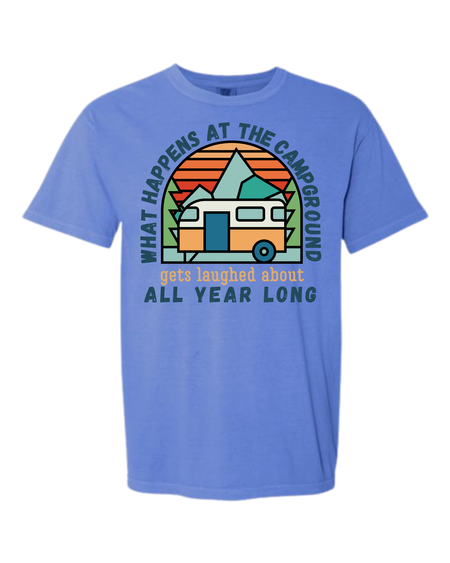 What Happens At The Campground - Comfort Colors - Heavyweight Unisex Tee - Blues